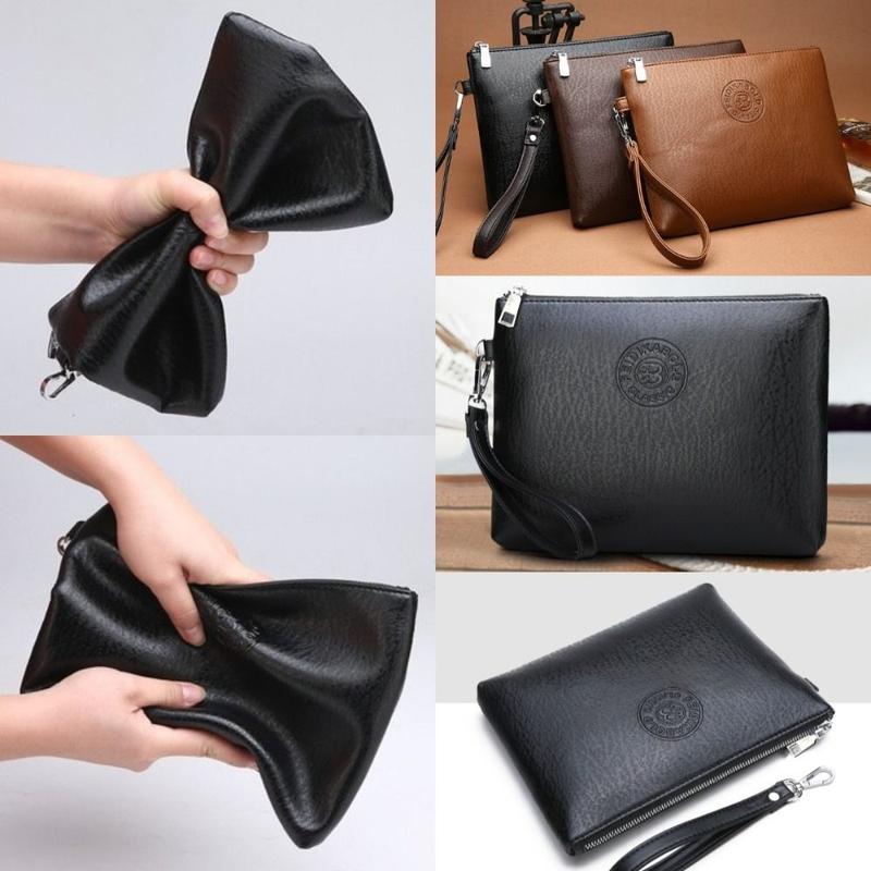 Product Introduction of Practical Pu Leather Male Clutch Bag Large Capacity Soft Men's Handy Bag Durable Zipper Toiletry Bag Shopping 12