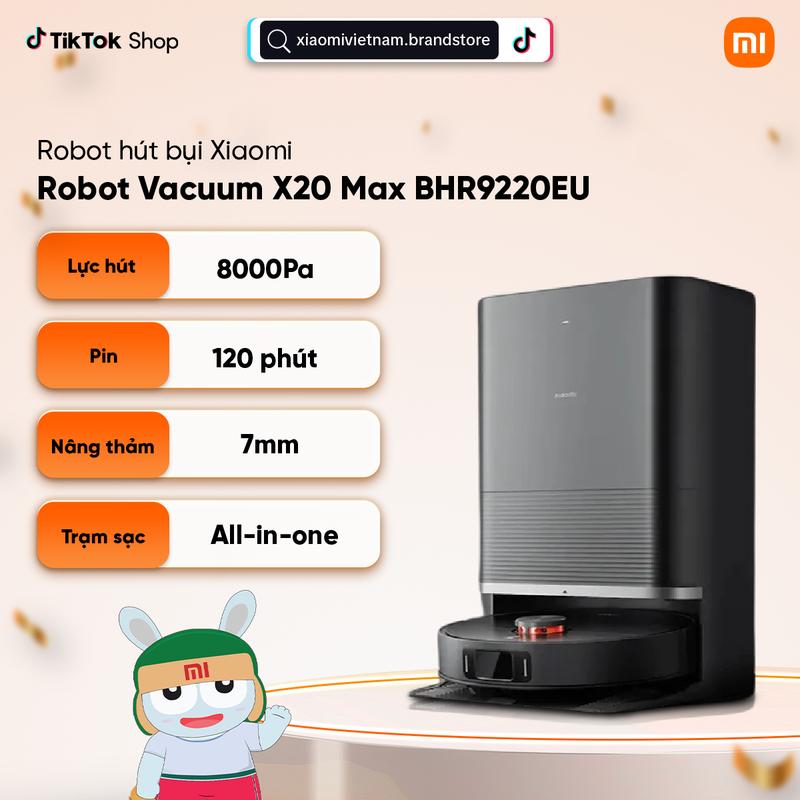 Robot hút bụi lau nhà Xiaomi X20 Max BHR9220EU - Lực hút 8000Pa - Pin 5200mAh - Trạm sạc All in One
