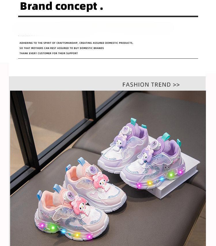 Product Introduction of Girls'shoes Children Sneaker Girls Mesh Shoes Breathable Kids'sport Shoes Rotating Button Sneaker Princess Light up Girl Glowing Leather Shoes 5
