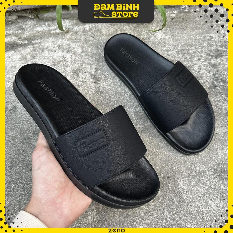 Dép quai da ngang nam logo in chìm Fashion Đam Bình Store Dép lê nam đế cao su 2 lớp Dép nam màu đen phong cách đường phố ngoài trời tối giản Slipper Quai Ngang Đồng DéP
