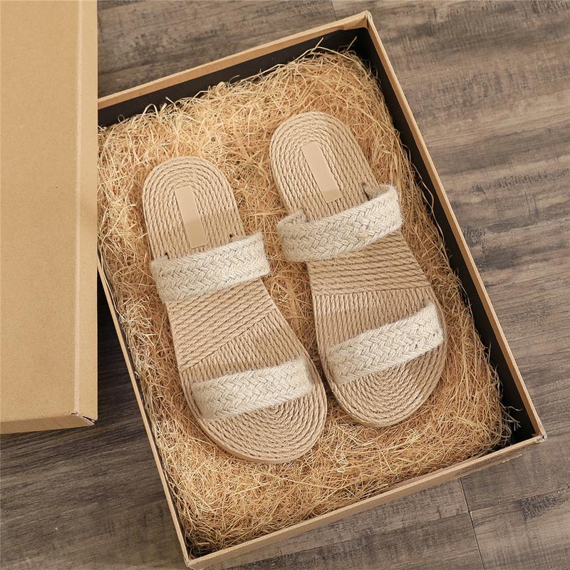 Product Introduction of Ethnic Style Imitation Straw Travel Imitation Hemp Bottom Women's Sandals Korean Fashion Outdoor Slippers Fashion Beach Girl Slippers 7