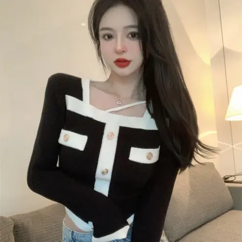 Atasan Rajut Wanita Korean Style Blouse Button Top Baju Wanita Lengan Panjang Basic Long Sleeve