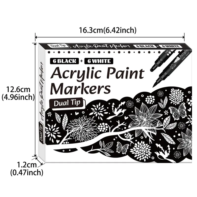 Acrylic Paint Marker Set, 12pcs/set Double-ended Acrylic Paint Marker Pen, Art Marker Pen for Rock Painting, Wood, Canvas, Plastic, Glass, Ceramic 1