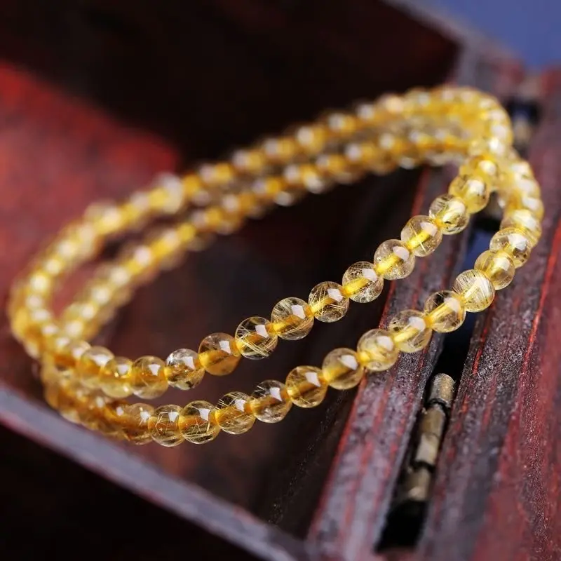 Vòng Tay Thạch Anh Rutilated Vàng, Tự Nhiên, Dành Cho Phụ Nữ, Pha Lê Tóc Vàng, 4mm Kích Thước Nhỏ, Tóc Nhỏ Trong Suốt Và Trong Suốt 2