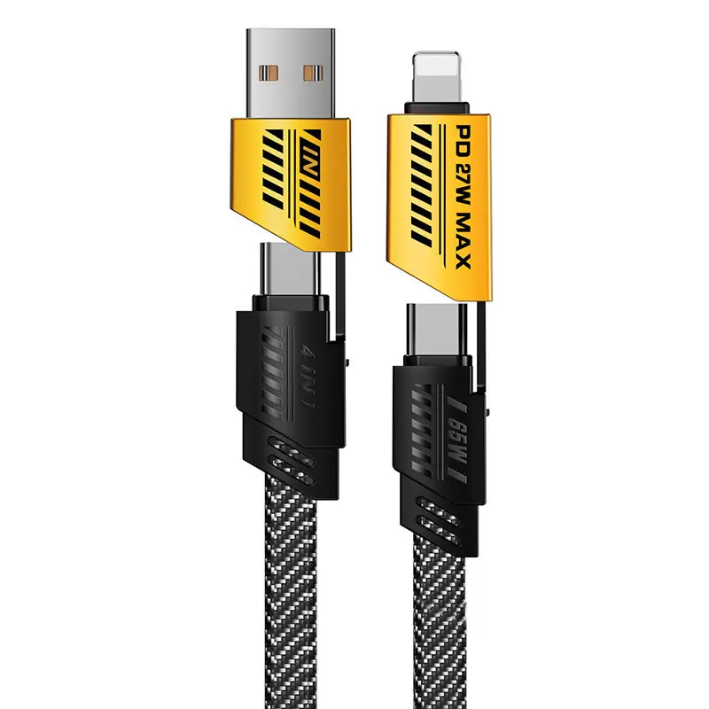 Kabel Data Fast Charging 4in1 65W Dual Input USB and Typec to Typec Lightning Multi Cable Charge 5