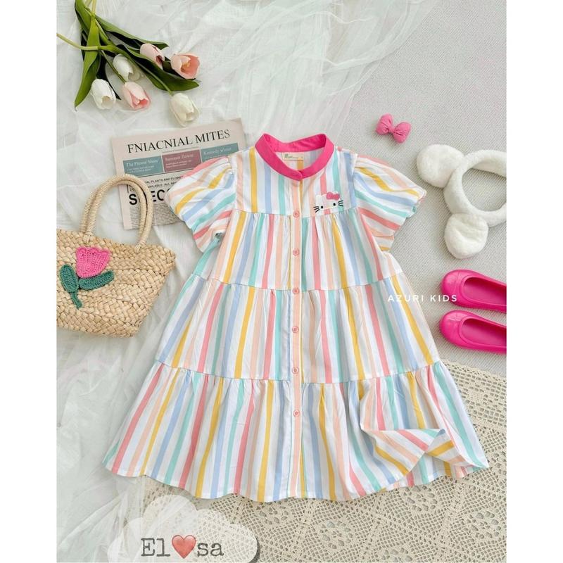 Váy bé gái - VÁY BABYDOLL KẺ SỌC TAY BỒNG siêu xinh cho bé gái 1 - 8 Tuổi