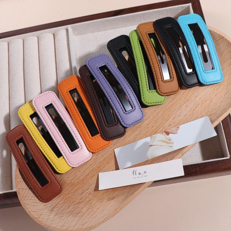 Product Introduction of Creative Pu Leather Square Leather Hair Clip Geometry Barrettes Girl Hairpin Headwear Korean Style Side Clip Travel 17