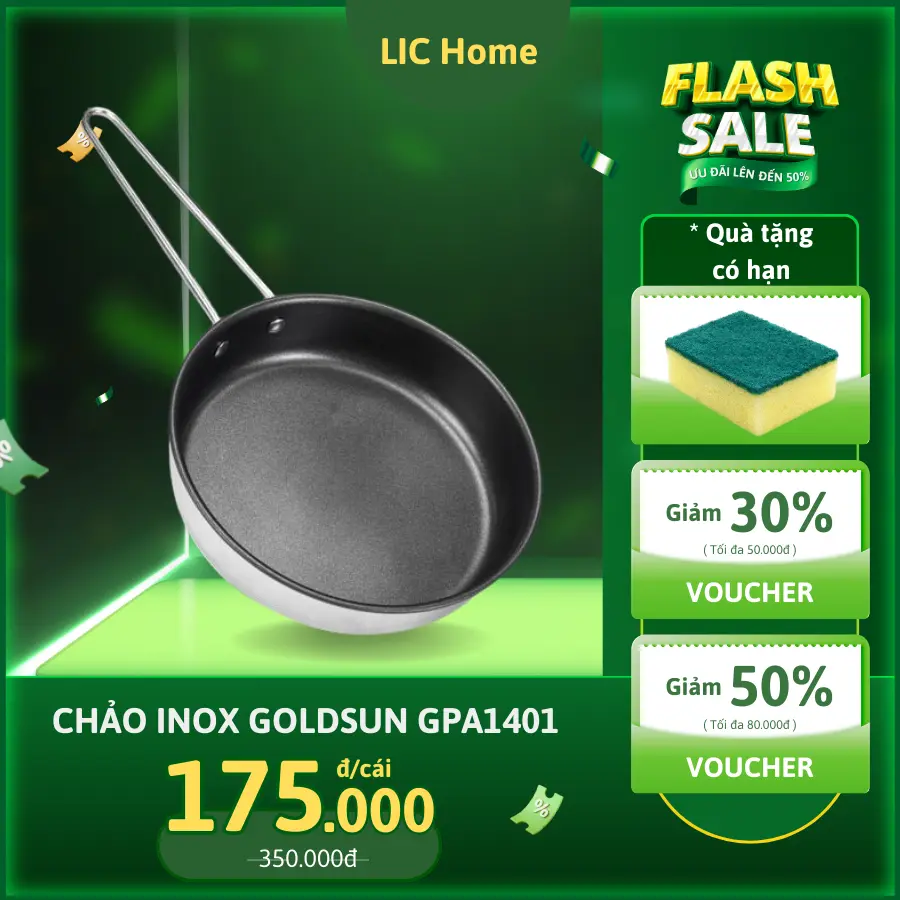Chảo Inox Chống Dính Goldsun Gpa1401 Đáy Từ 3 Lớp Sử Dụng Trên Mọi Loại Bếp Nhiều Kích Thước