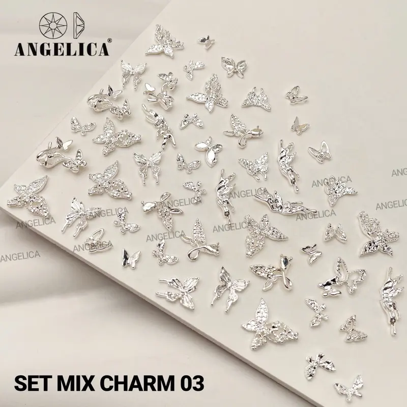 Sét 50 charm đá nail kim loại ánh vàng, ánh bạc trang trí móng làm nail Nữ Women 2
