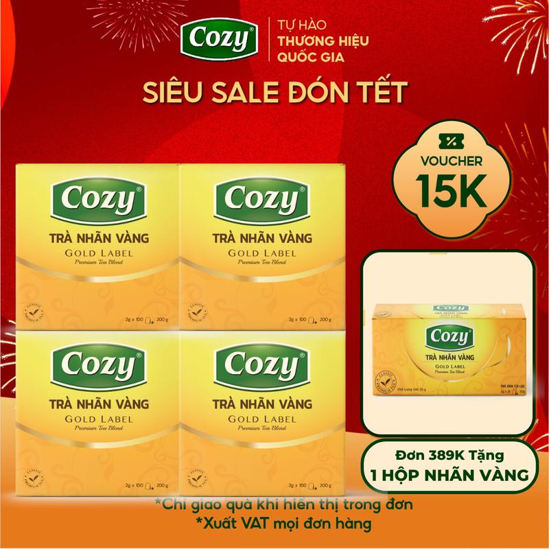   Voucher 15k - Lộc Đón Xuân  Combo Trà Đen Nhãn Vàng Cozy Tea 100 Túi Lọc Rời Tép Nhỏ Tiện Lợi Đậm Vị Trà Khách Thích Mê Nước Trà Thơm Từ Lá Chè Sạch Tươi Nguyên Chất Dùng Pha Chế Trà Chanh Trà Tắc Trà Chanh Dây Kim Quất Trà Sữa -  Hộp 200g 