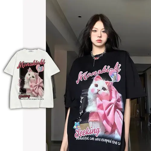 Áo thun hình mèo tiểu thư xinh xắn chất cotton khô 3158