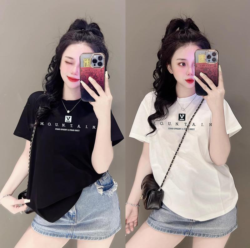 40~70KG Áo Thun Thái Nữ Cotton Mềm Mịn Mát Mountain Cổ Tròn Top Màu Trắng Women đen Mã A53 Happy Boutique