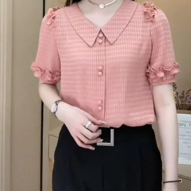 Áo Thun Ngắn Tay Cho Nữ, Áo Voan Có Cổ Búp Bê, Quần Áo Cho Mẹ, Áo Thời Trang Đa Năng 9
