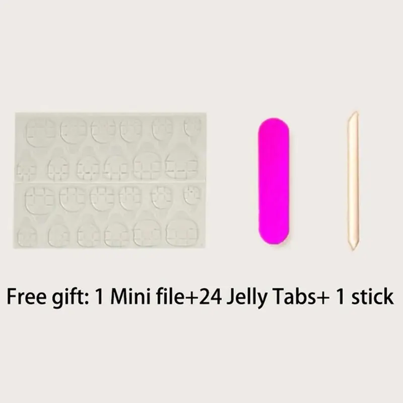 Pink and Black Press on Fake Nail, 24pcs Rhinestone Decor Fashion Press on Nails & 1 Count Tape & 1 Count Nail File & 1 Count Wooden Stick 6
