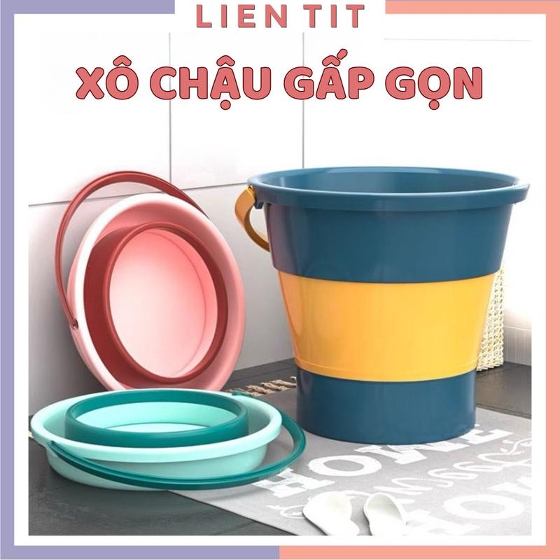 Chậu gấp gọn silicon tiết kiệm không gian, thau xô gấp gọn đựng nước rửa chân rửa xe giặt quần áo dễ dàng mang đi