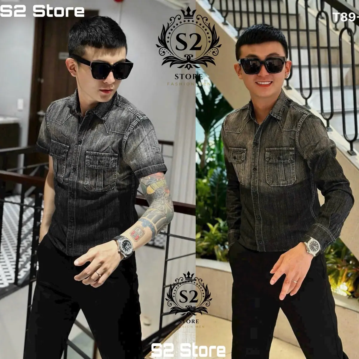 Áo Sơ Mi Jeans Denim Cao Cấp Nam Menswear Có Cổ Cổ Tròn Có Túi - Kem Nhung