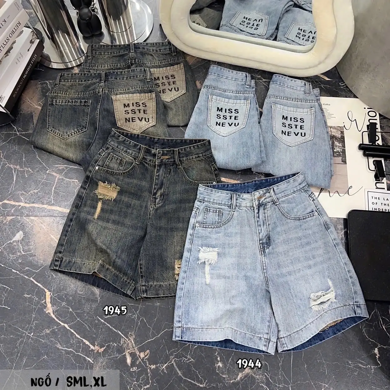 |[N008]|- Quần Jean Ngố Nữ [TÚI Sau Thêu Mis] Dáng Chữ A, ko co giãn Women Voi Kem