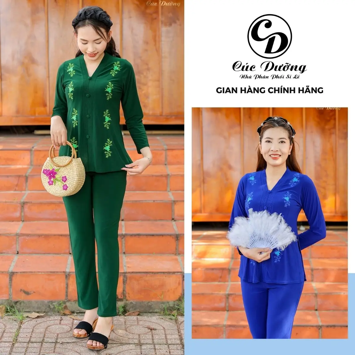 Bộ Đồ Lam Đi Chùa Áo Cổ Giọt Nước Chất Lụa Thêu Hoa Sen Mềm Mịn Sang Trọng Quần Ống Ôm Đồ Bộ Đi Lễ