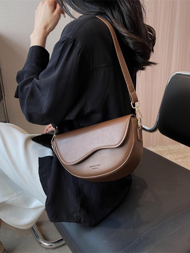 Product Introduction of Women's Fashion Solid Color Saddle Bag, Elegant PU Leather Back To School Crossbody Bag for Daily Use, Casual Trendy Versatile Commuting Bag for Women & Girls, Airport Outfits 2024 6