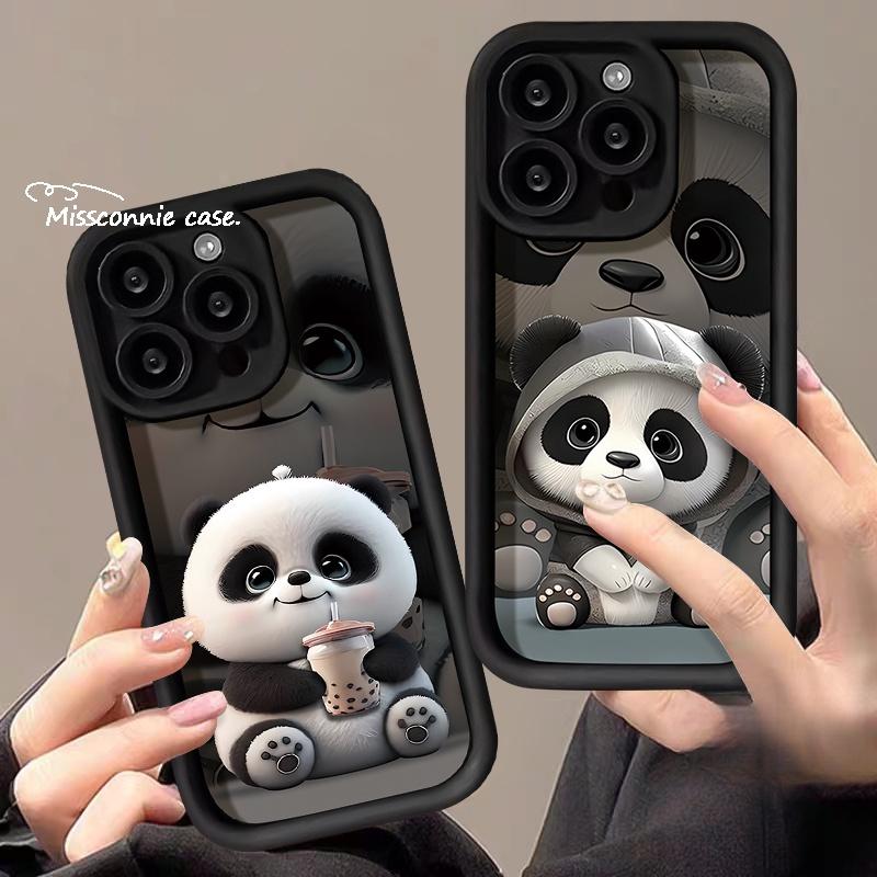 Product Introduction of Cute Cartoon Panda Angel Eyes Cartoon Phone Cover for Apple with Iphone 7 plus 11 14 15 13 12promax 8 6 Xr7 plus Xsmax Se 2020 Creative Panda Drink Milk Tea Black Tea Soft Cover16promax 16pro 16plus 16 36