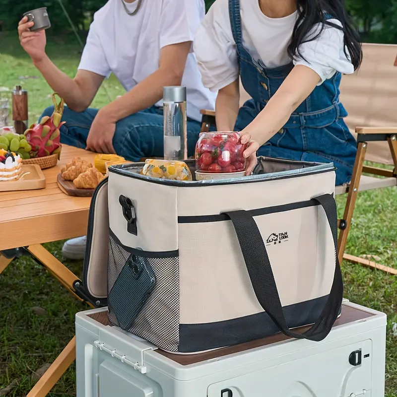 Blue Portable Insulated Cooler Bag - Durable Outdoor Storage Tote for Camping and Picnics 0
