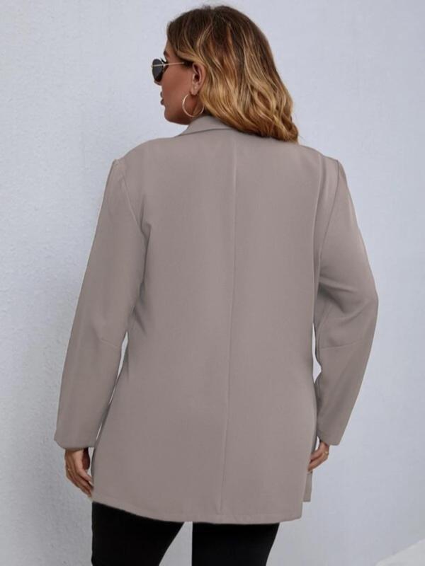Plus Size Women's Solid Color Pocket Button Front Blazer, Plus Casual Long Sleeve Lapel Neckline Blazer for Spring & Fall, Coats for Women, Women's Plus Clothes for Daily Wear 5