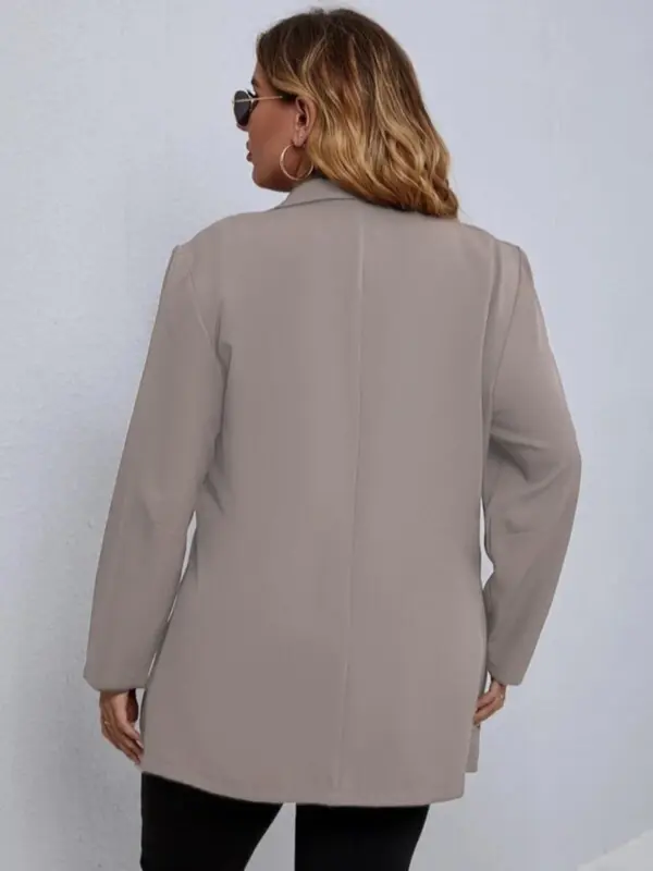Plus Size Women's Solid Color Pocket Button Front Blazer, Plus Casual Long Sleeve Lapel Neckline Blazer for Spring & Fall, Coats for Women, Women's Plus Clothes for Daily Wear 5