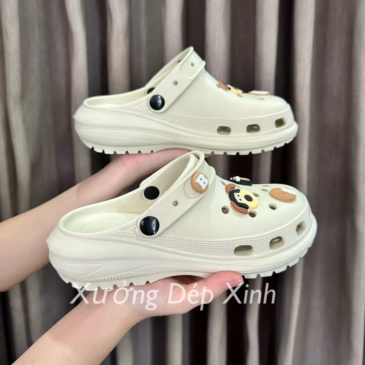 Sục cross nữ, Dép cross nữ đi mưa đế độn 4cm hottrend Mũi tròn DéP Len Shoes Women