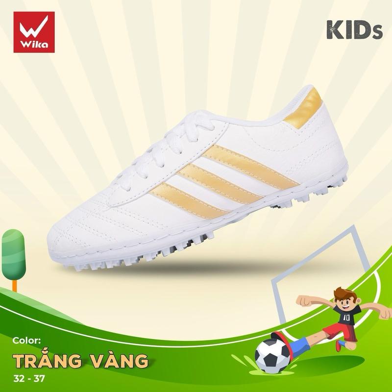Giày đá banh đá bóng trẻ em Wika 3 sọc CT3 da nhăn cao cấp chính hãng giá rẻ đã khâu đế đinh TF size 32-37 nam nữ bé trai gái tốt bền đẹp giày học thể dục xịn màu trắng đen đỏ xanh