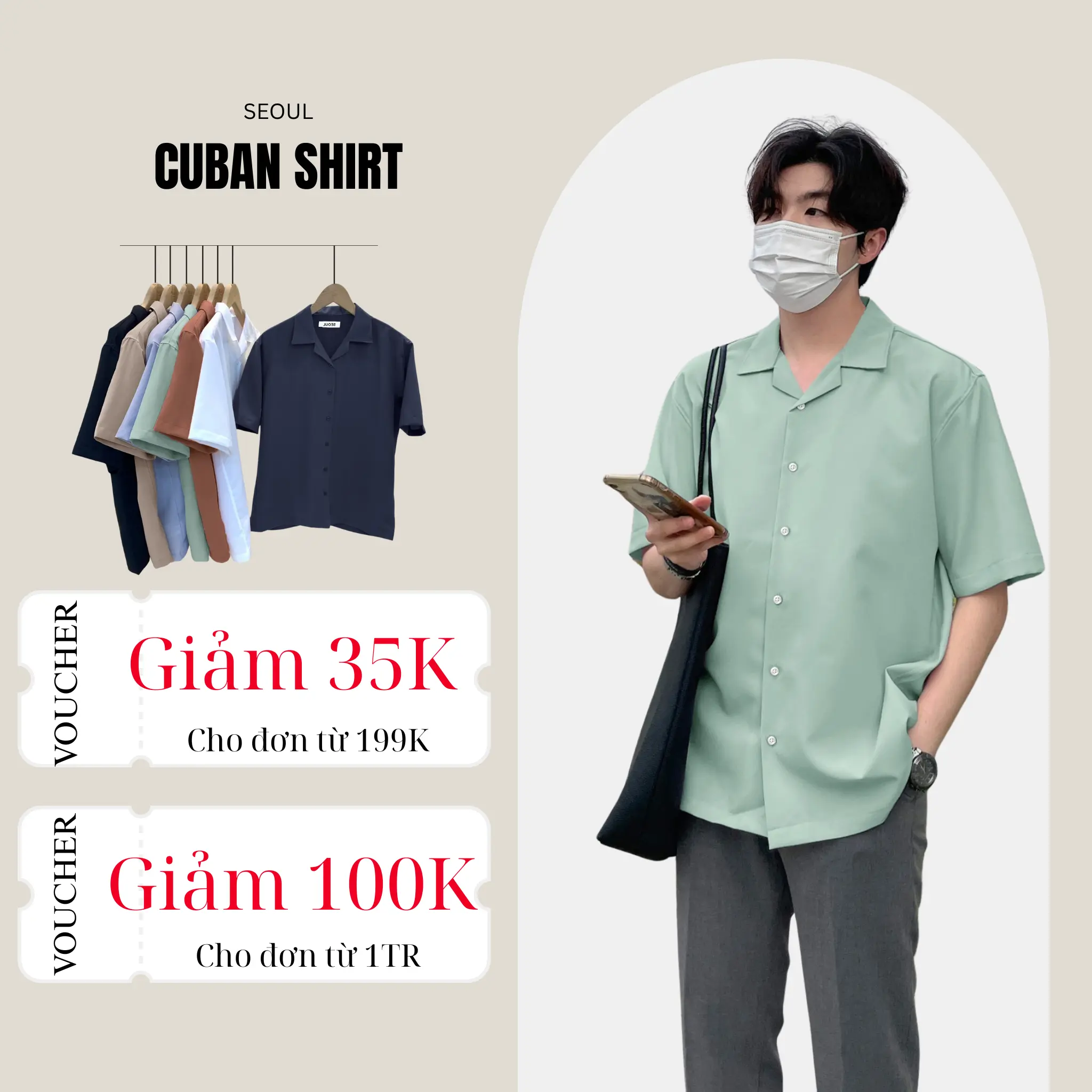 Áo sơ mi nam ngắn tay cổ vest, chất vải lụa cao cấp, mềm mại ,thanh lịch, chuẩn form- SEOUL