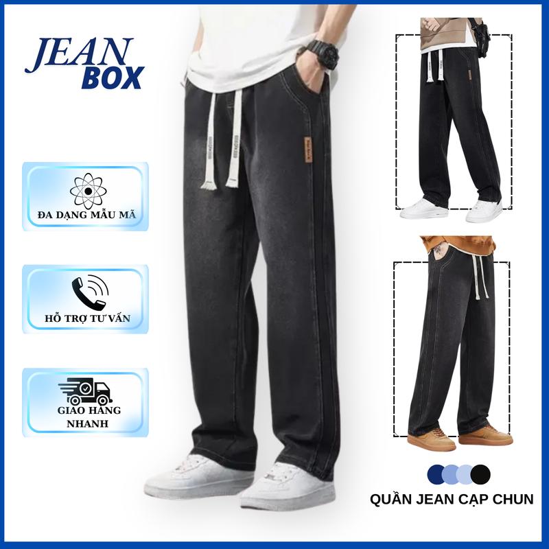 Quần jean ống rộng nam nữ màu đen khói retro JEAN BOX N9 thiết kế cạp cao ống suông che khuyết diểm  Menswear Pants Có Túi