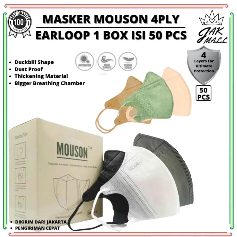 Masker Duckbill 4Ply Garis Mouson Putih Hitam 0