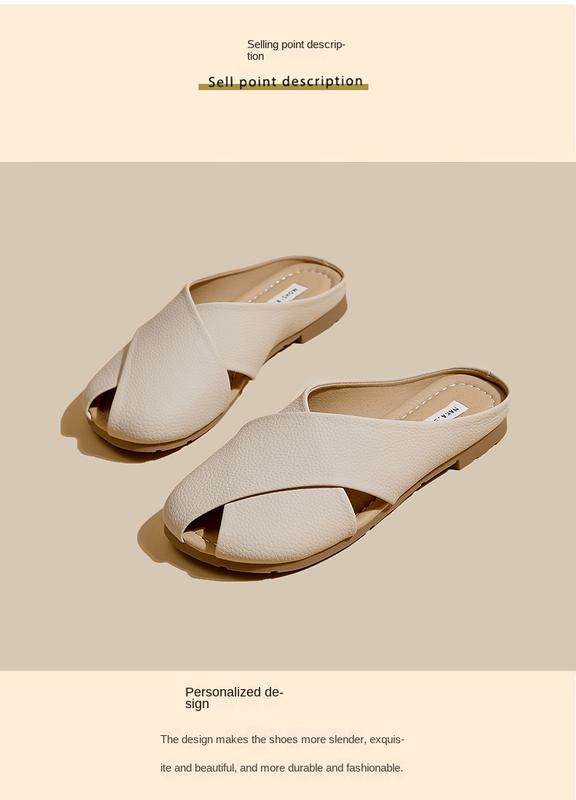Product Introduction of French Style Closed Toe Slippers for Girls Summer Outdoor Walking Shoes 2024 New Fashion All-Matching Women's Flat Sandals walking shoes footwear girl comfort Parent Knee 4