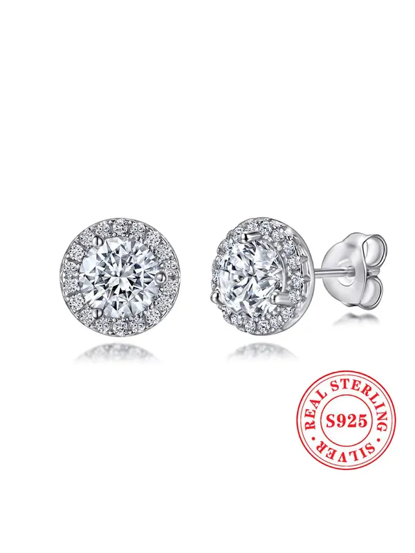 925 Sterling Silver Round Shaped Zirconia Decorated Earrings, Fashionable Jewelry for Women & Girls, Trendy All-match & Exquisite Jewelry for Birthday Gift 0