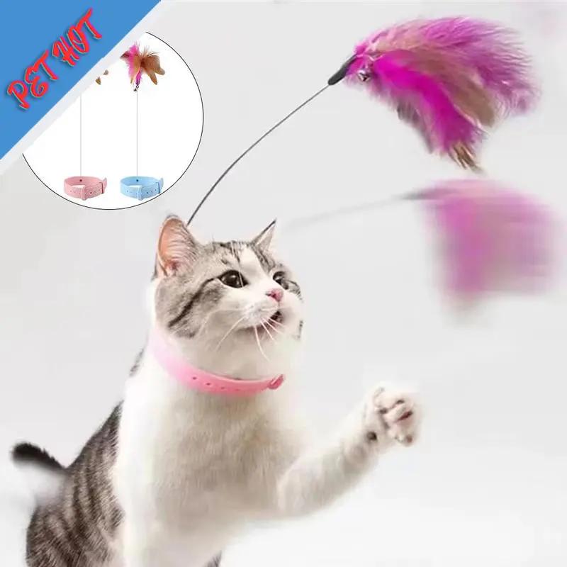Cat Pet Teaser Play Bell Feather Stick Funny Cat Toy Pet Collar With Bells Cat Toys Stick Collars