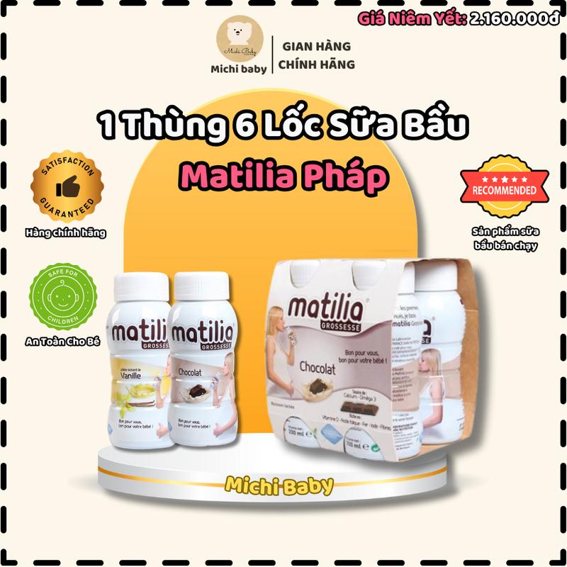 Michibaby - 1 Thùng 6 Lốc - 24 Lon Sữa bầu matilia Pháp Đủ Vị (4 hộp x200ml) - MC4588