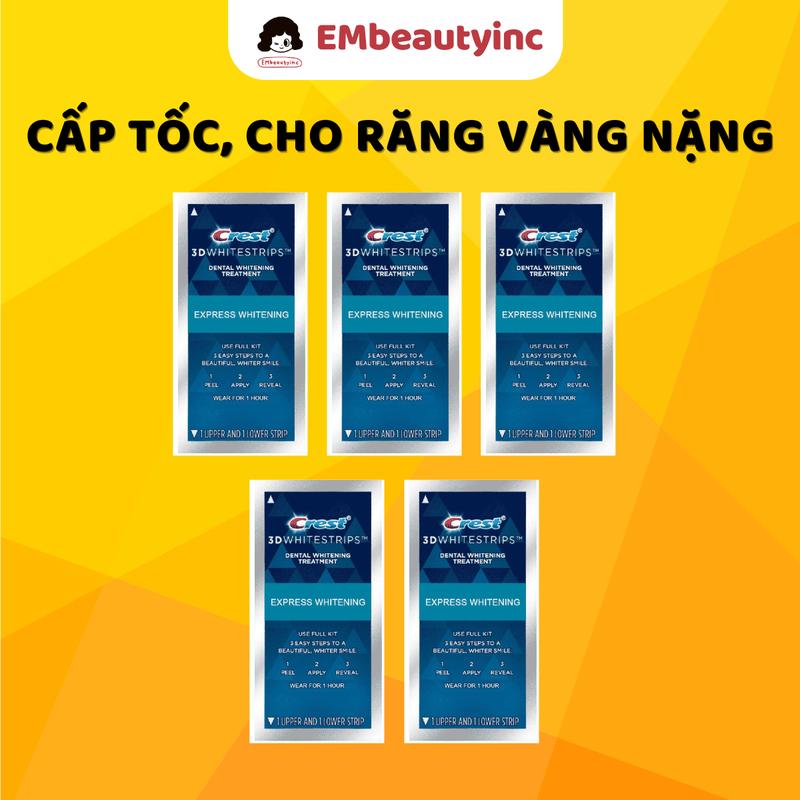 [S iêu Trắng] Set 5 Gói Miếng Dán Trắng Răng Crest 1 Hour Trắng Cấp Tốc