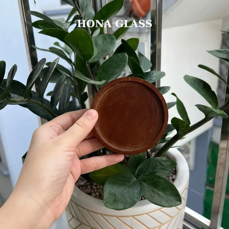 Đế ly gỗ sồi tròn sẫm, chống thấm nước 0