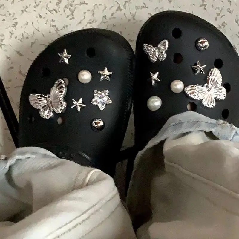 Hole Decoration Adapter Accessories Silver Metal Shoe Charms DIY Detachable Shoe Buckle 3D Creative Butterfly