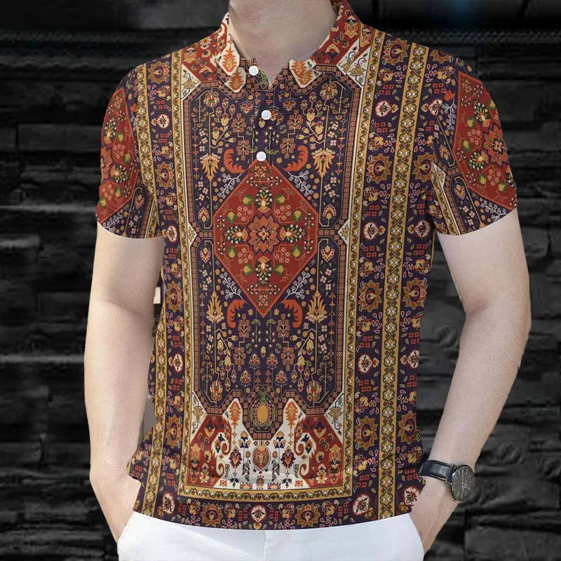 Áo Polo Phong Cách Quốc Gia, Dành Cho Nam Giới, Mặc Mùa Hè, Áo Ngắn Tay, In Hoa Cổ Điển Truyền Thống 3, Dáng Rộng Vừa Vặn, Có Thể Mặc Ngoài Trời, Thoáng Khí, Áo Sơ Mi Bohemian, Giá Cả Phải Chăng, Hàng Mới Về Shirt Menswear 1