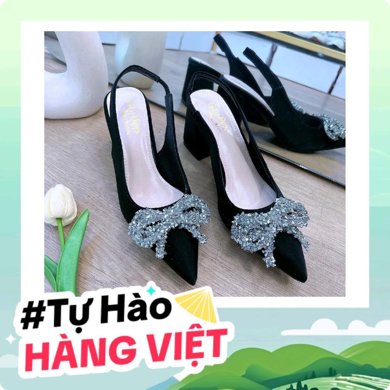  Giày Sandal Hở Gót Bít Mũi Chất Tuyết Nhung Đính Nơ Xước Gót Vuông 7cm Guốc Cao Gót Bít Mũi 7 Phân Chị Đẹp Store Mã U76 Shoes 