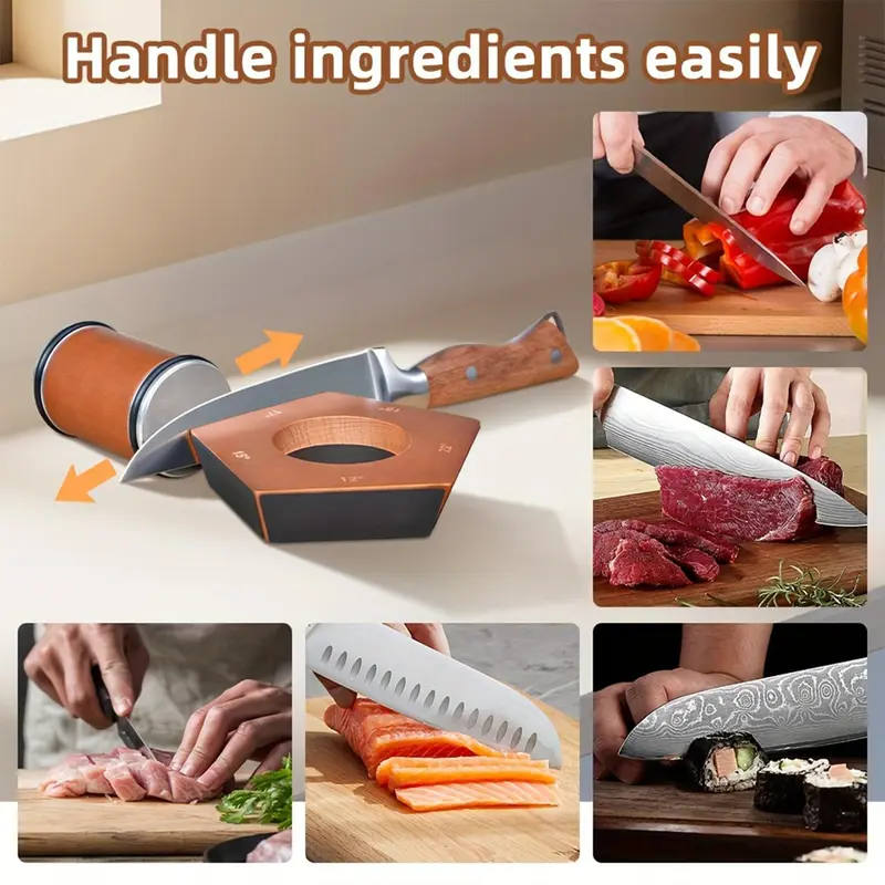 Magnetic Knife Sharpener Set, 1 Set 5 Sides Wooden Handle Knife Sharpener, Manual Knife Sharpening Tool for Kitchen 5