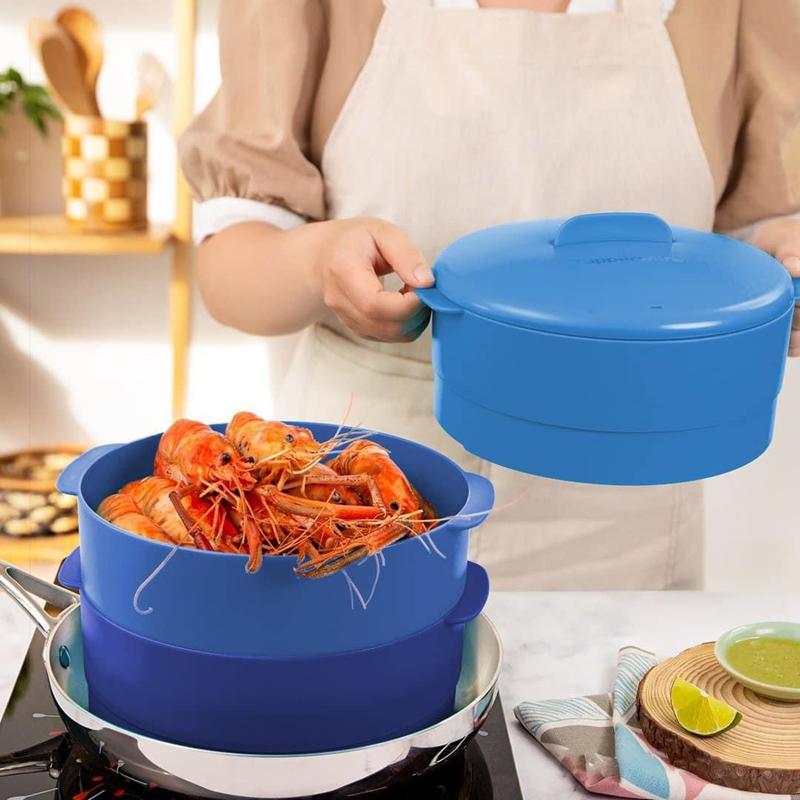 Xửng Hấp Nhựa Nguyên Sinh 3 Tầng Steam It Xanh Dương - Tupperware - Kín Khí - Kín Hơi - Nhanh Chín - An Toàn Sức Khỏe 5