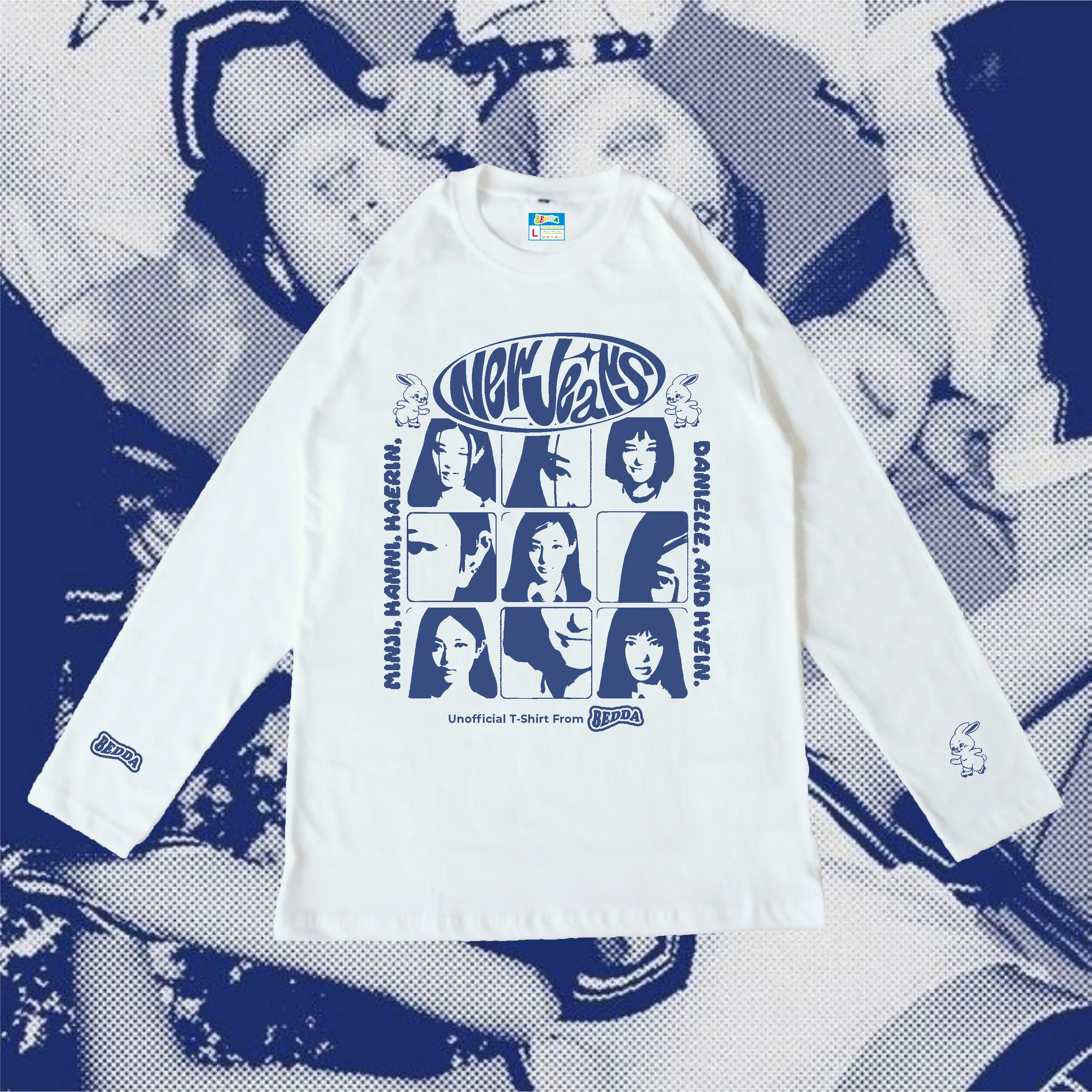 Bedda - T-Shirt Newjeans Unofficial LONG SLEEVE White Combed 24s Panjang Kaos Wanita Lembut Original Katun
