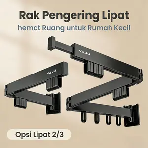 YAJU Jemuran Dinding Tarik Lipat Adjustable – Aluminium Black Steel Kuat, Gantungan Baju/Selimut Hemat Ruang