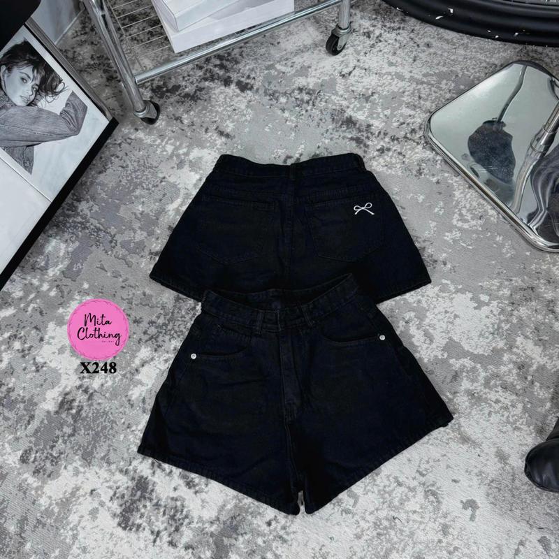 Quần short jeans nữ nhìu màu trơn thiêu nơ trên túi sau Mita Clothing X248 3