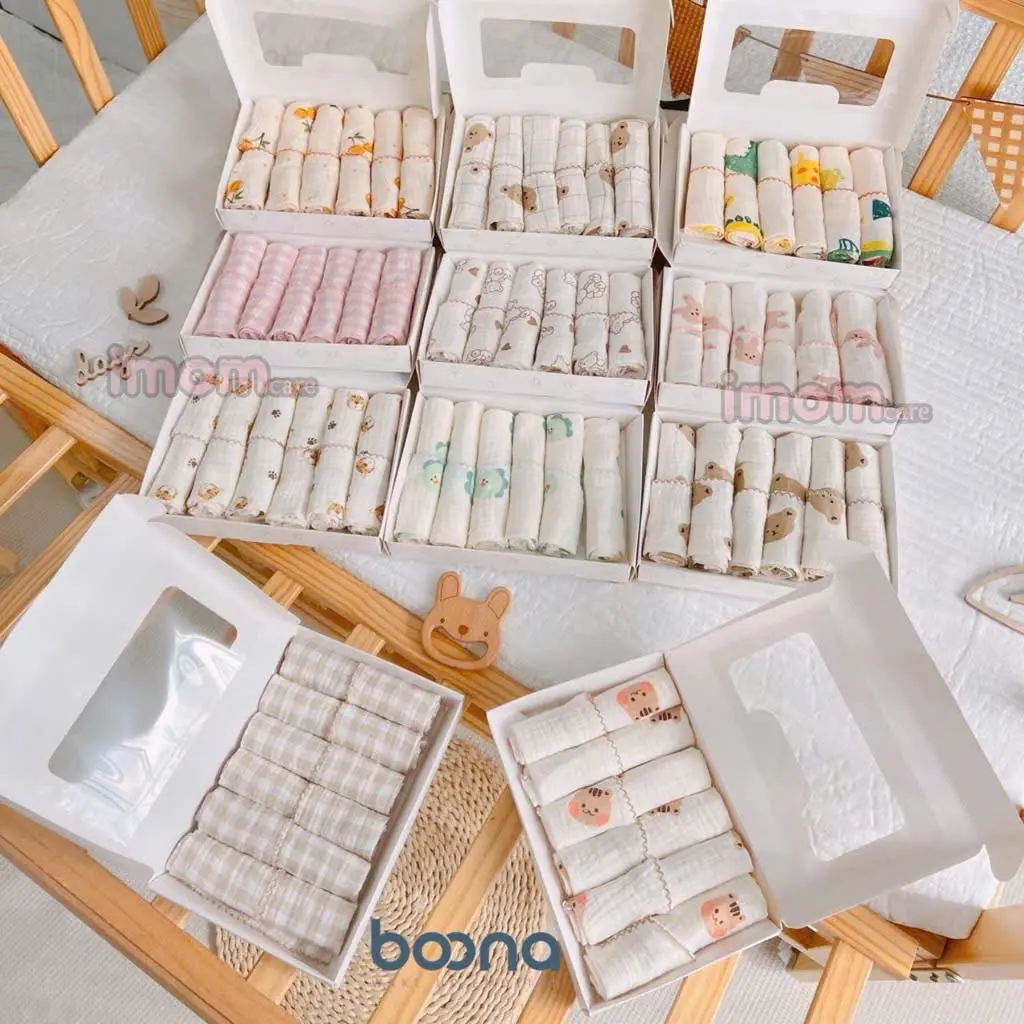 Một hộp 6 chiếc khăn sữa musilin Hàn cao cấp cho bé