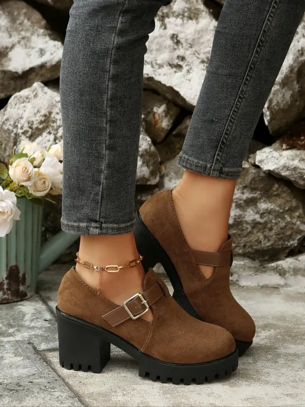 Women's Fashionable Solid Color Platform Mary Janes Shoes, Casual Comfortable Thick Sole Slip-on Shoes for Daily Wear, Female All-match Round Toe Shoes for Spring & Autumn, Girl 1