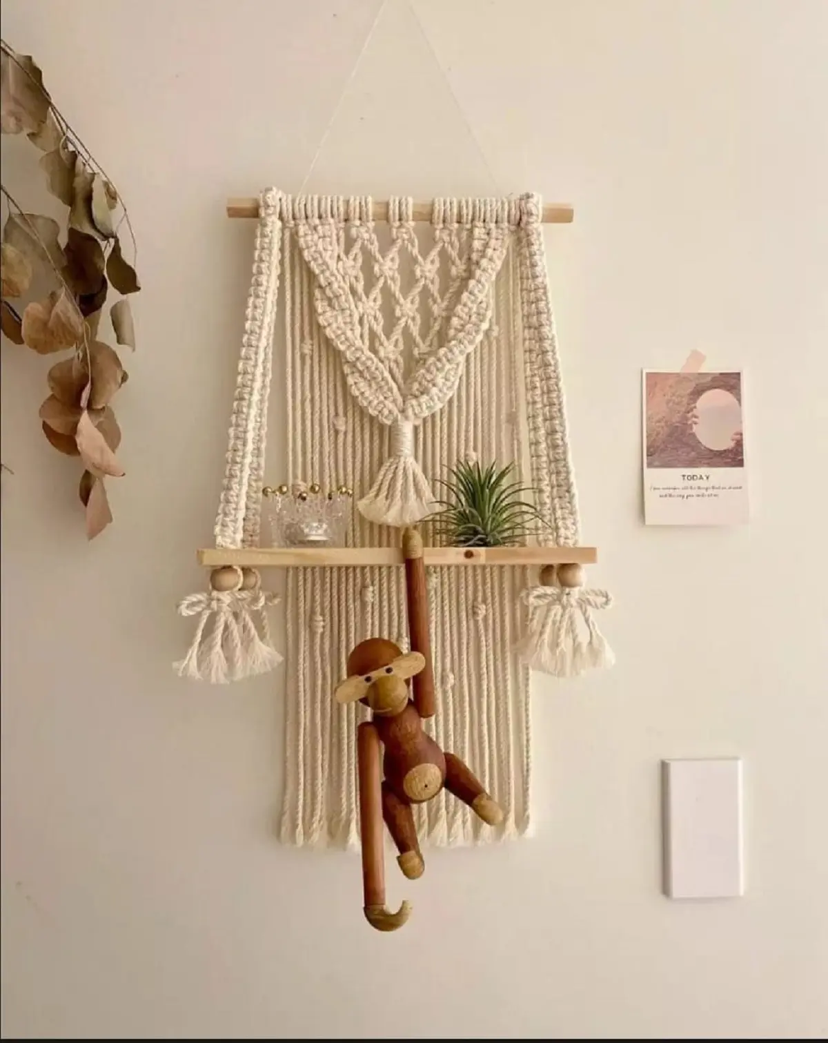 Macrame ambalan / Rak dinding aesthetic viral / Rak dinding kekinian Dipasang di Dinding Kayu