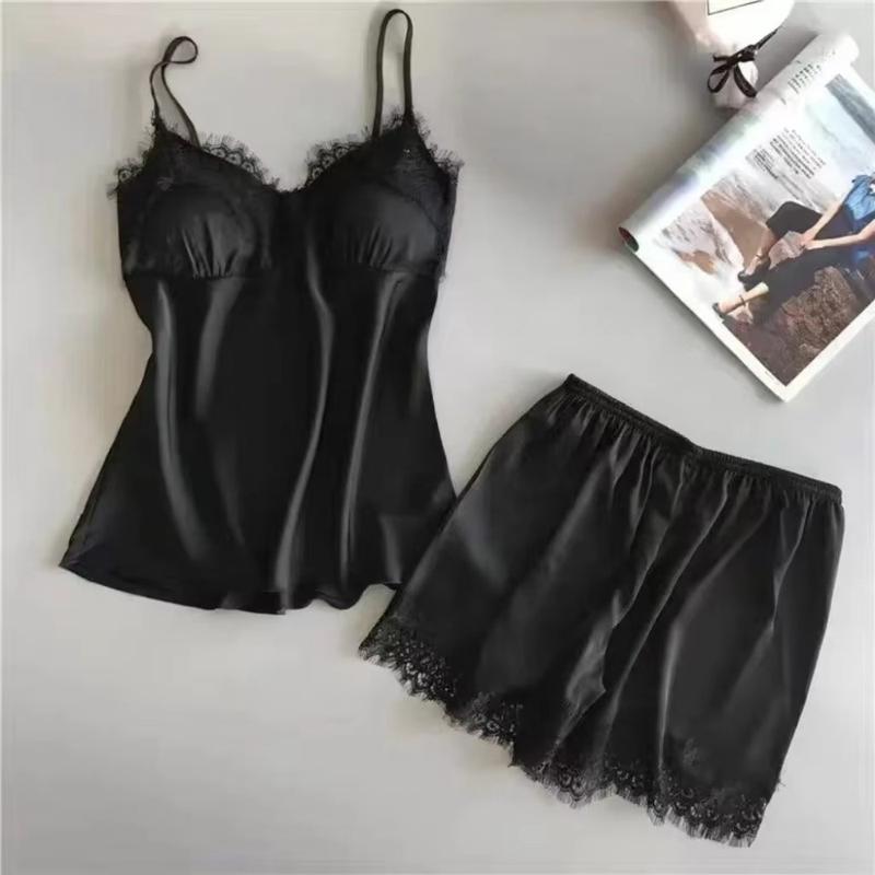 TTCcy063 Store Bộ hai mảnh Mùa hè Bộ đồ ngủ nữ có dây đeo Màu sắc đồng nhất Thoáng khí Pyjama mỏng Bộ đồ thư giãn Quần short dây đeo Bộ đồ ngủ có dây đeo